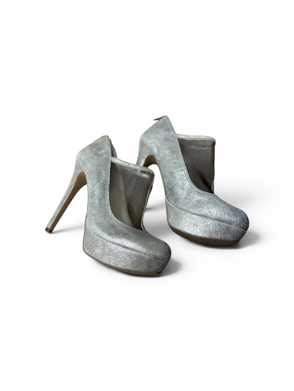Women's Silver Glitter Platform High Heels